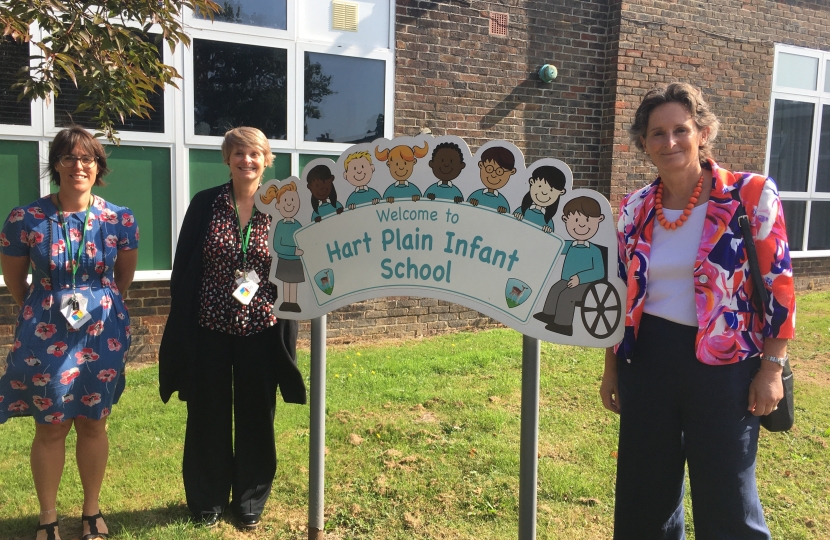 Flick meets Head Teacher, Ruth Kenny, and Deputy Head, Kristin Moth, at Hart Plain Infant School